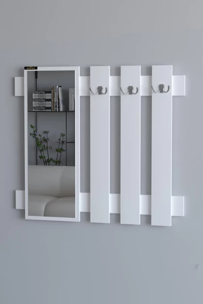 Remaks Hook Aynalı Vestiyer Portmanto Ve Duvar Askısı - Beyaz