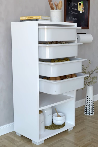 Remaks 4 Sepetli Çok Amaçlı Dolap Sebzelik Mutfak Dolabı - Beyaz - 1