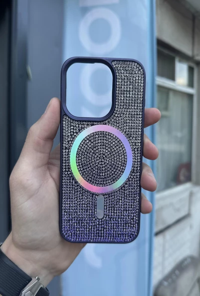 İphone 15 Kılıf Diamont MagSafe Hologramlı Kapak - Resim 4