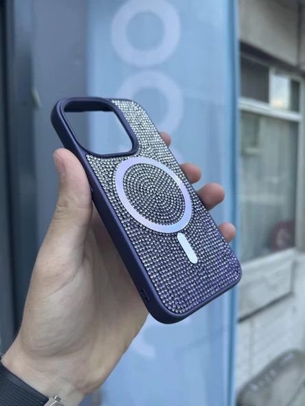 İphone 15 Pro Max Kılıf Diamont MagSafe Hologramlı Kapak - Resim 5