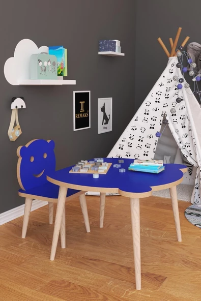 Remaks Panda Yaz Sil Yüzey Çocuk Masa Sandalye Takımı 1 Aktivite Oyun Masası 1 Sandalye - Mavi - Resim 2