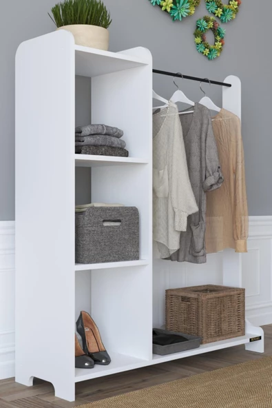 Remaks Moda Portmanto Ayaklı Elbise Askısı Ve Konfeksiyon Askılık Elbise Dolabı - Beyaz - Resim 2