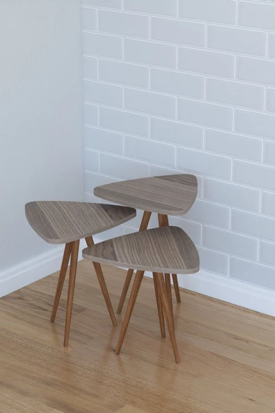 Remaks Retro 3'Lü Üçgen Zigon Sehpa Ve Servis Sehpası - Cordoba - 2