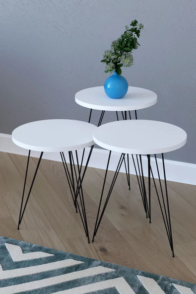 Remaks Kahraman 35 Elit 3'Lü Yuvarlak Zigon Sehpa - Beyaz