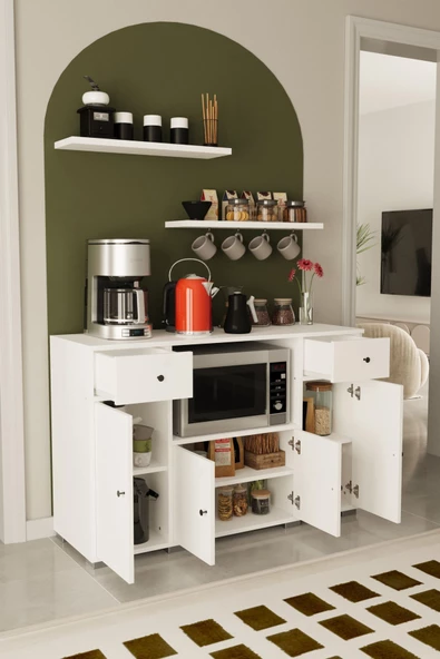 Remaks Kahve Köşesi Çok Amaçlı Dolap Mikrodalga Set Altı Mutfak Dolabı Alt Dolap Beyaz - 4