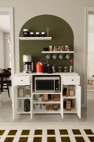 Remaks Kahve Köşesi Çok Amaçlı Dolap Mikrodalga Set Altı Mutfak Dolabı Alt Dolap Beyaz - 3