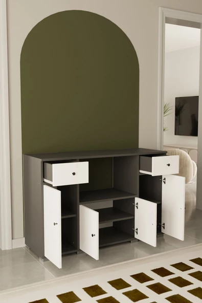 Remaks Kahve Köşesi Çok Amaçlı Dolap Mikrodalga Set Altı Mutfak Dolabı Alt Dolap Antrasit  - Beyaz - Resim 6