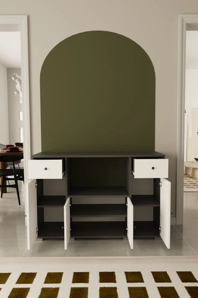 Remaks Kahve Köşesi Çok Amaçlı Dolap Mikrodalga Set Altı Mutfak Dolabı Alt Dolap Antrasit  - Beyaz - Resim 5