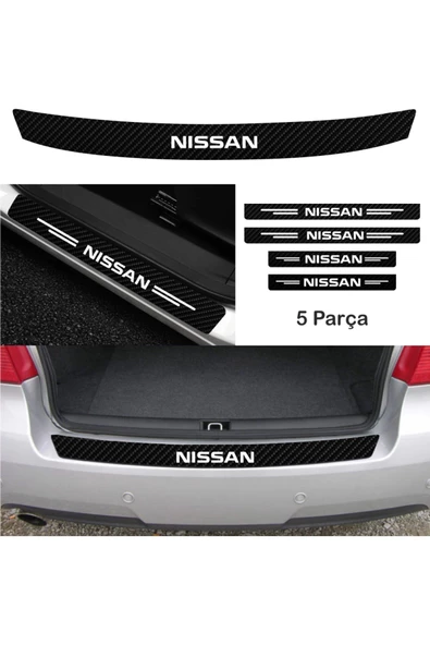 Nissan Micra İçin yeni uyumlu Aksesuar Oto Bağaj Ve Kapı Eşiği Sticker Set Karbon