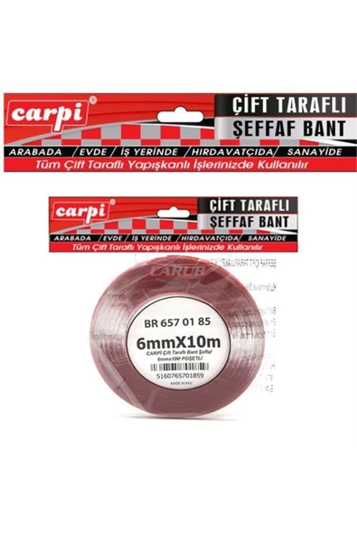 Carub Carpi Çift Taraflı Bant Şeffaf 6mmx10m Poşetli - 2