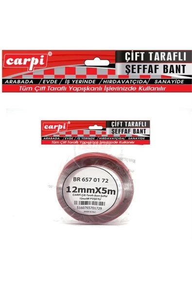 Carub Carpi Çift Taraflı Bant Şeffaf 12mmx5m Poşetli - 2