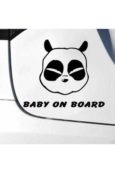 Panda Kafası Bebek On Board Tasarım Oto yeni sticker Siyah 15*8 Cm