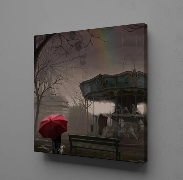 ATLI KARINCA VE KIRMIZI ŞEMSİYELİ ÇOCUK TEMALI KANVAS TABLO ürün görseli 1