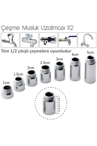 2 cm Çeşme Musluk Uzatma Aparatı 26 mm 1/2 Çıkışlı Çeşmelere Uyumlu - 1 Adet