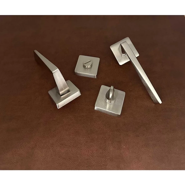 Vista Saten Kare Rozetli Wc Banyo Kapı Kolu 1 Takım - Resim 4