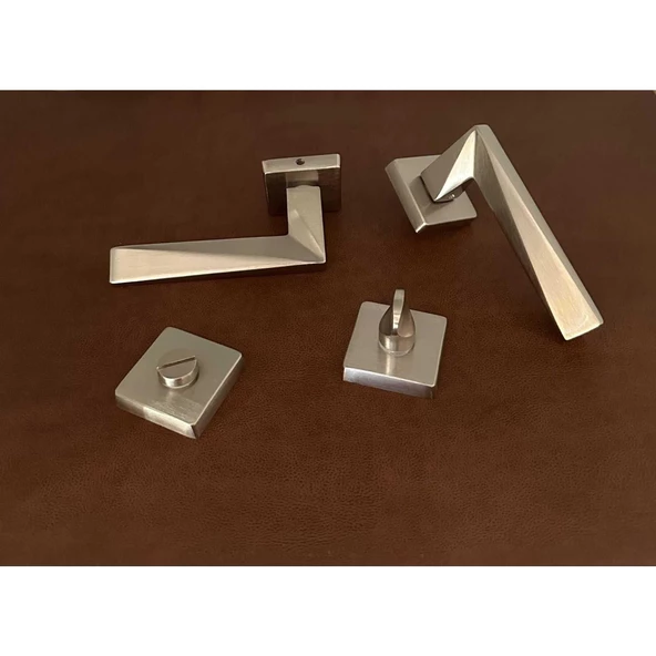 Vista Saten Kare Rozetli Wc Banyo Kapı Kolu 1 Takım - Resim 2