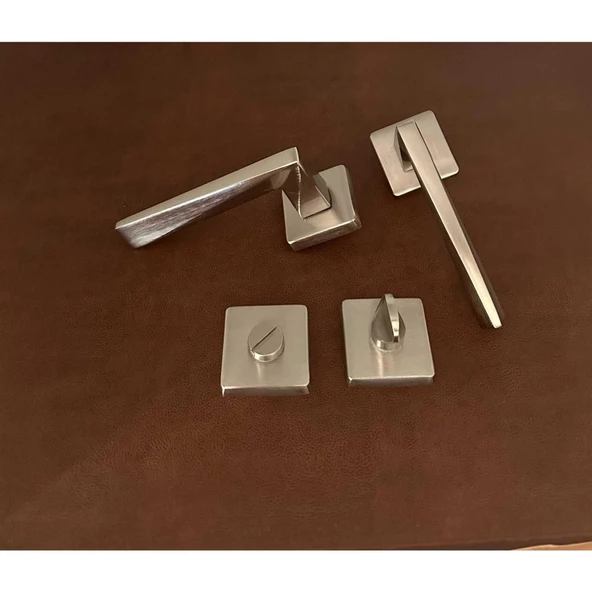 Vista Saten Kare Rozetli Wc Banyo Kapı Kolu 1 Takım - Resim 6