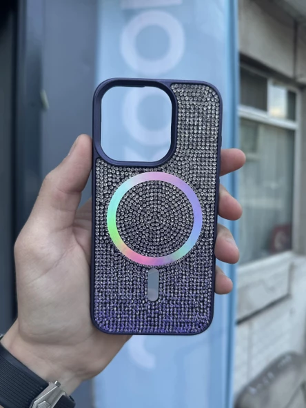 İphone 14 Kılıf Diamont MagSafe Hologramlı Kapak - Resim 4
