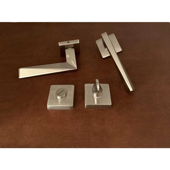 Vista Saten Kare Rozetli Wc Banyo Kapı Kolu 1 Takım - Resim 3