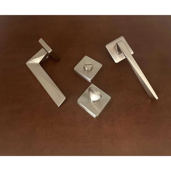 Vista Saten Kare Rozetli Wc Banyo Kapı Kolu 1 Takım - Resim 5