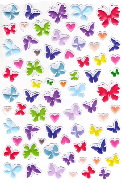 Sticker Kabartmalı A4 Boyutunda Stiker Defter, Planlayıcı Etiket-(lim535) - Pastel Kelebekler