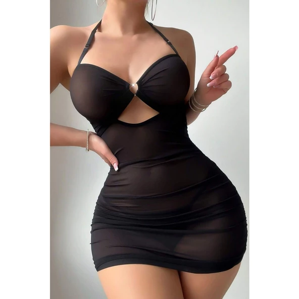 Lucky Life Siyah Transpan Tül Gecelik - 3