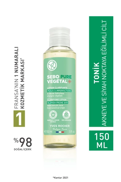 YVES ROCHER Bitkisel Salisilik Asit & Sitrik Asit Yüz Tonik-Sebo Pure Vegetal Bitkisel Arındırıcı Bakım-150ml