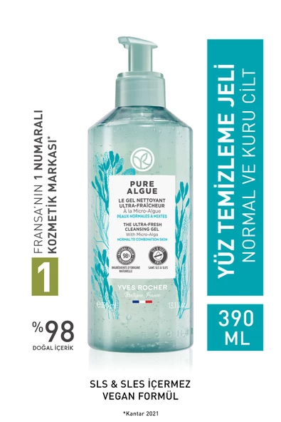 Yves Rocher Normal Ve Kuru Ciltler Için Pure Algue Prebiyotik Yüz Yıkama Jeli-390ml