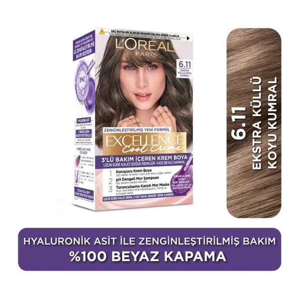 LOreal Paris L'Oréal Paris Excellence Cool Creme 6.11 Ekstra Küllü Koyu Kumral Saç Boyası