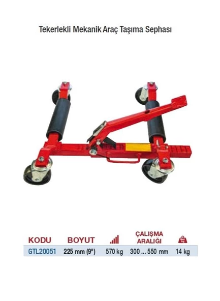Gar Tool Mekanik Tekerlekli Araç Taşıma Sehpası GTL20051 9" - 2