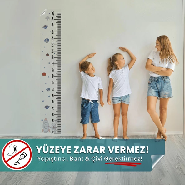 Galaksi Temalı Boy Cetveli - Duvarda Iz Bırakmayan Akıllı Kağıt Sticker, 200 Cm Boy Ölçer