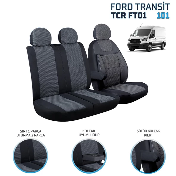 Ford Transit 2013 ve Sonrası 2+1 Ön Koltuk Kılıf Seti Füme - 4