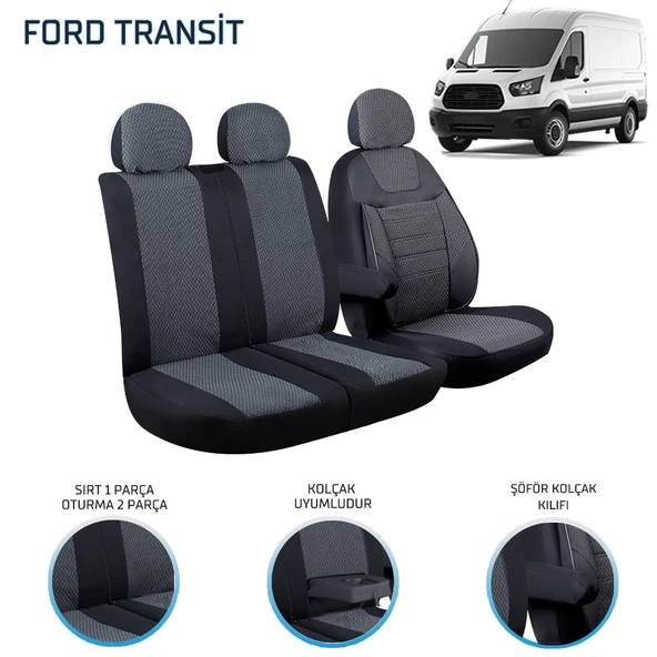 Ford Transit 2013 ve Sonrası 2+1 Ön Koltuk Kılıf Seti Füme - 3