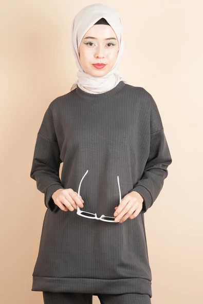 Oysh Spor Bayan Tesettür 2 li Kombin Takım Antrasit - 4