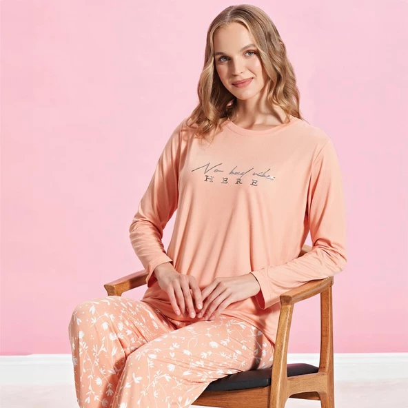 Over Sleep  Marla 1475 Kadın Kışlık Sıfır Yaka Uzun Kol Pijama Takımı