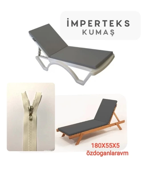 Dogant İmpertex Kumaş Fermuarlı Sıvı Geçiemez 180X55X5 Cm Şezlong Minderi Gri Yıkanabilir 2 Adet