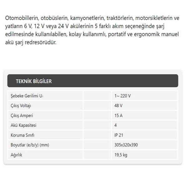 Demiriz Akü Şarj Cihazı Redresör 48V-15A BC4815 - 2