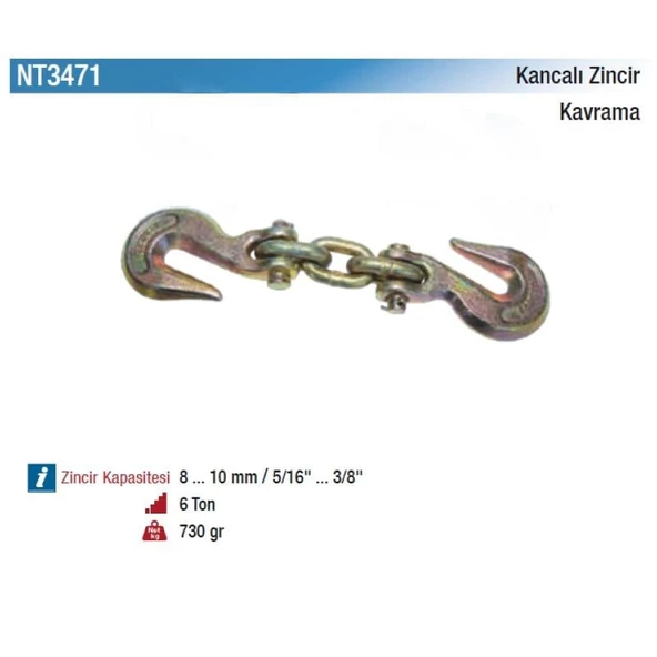 NT Tools 6 Ton Kapasiteli Kancalı Zincir Kavrama Kurt Ağzı NT3471 - 2