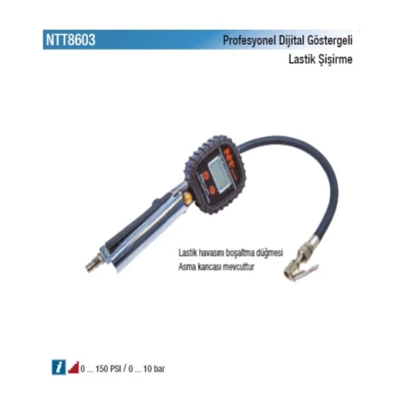 NT Tools Profesyonel Dijital Göstergeli Mandallı Lastik Şişirme Tabancası 10 Bar/150 PSİ NTT8603 - 2