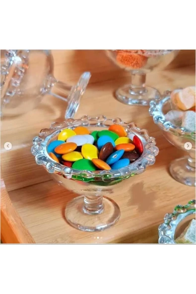 6 Lı Kristal Taşlı Ayaklı Boncuklu Cam Sunumluk Kase Royaleks-RYG3023 - 2