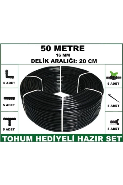 16 mm Delikli 50 mt 20 cm Bahçeniz İçin İdeal Damla Sulama Hortumu -Tohum Hediye- Hazır SET 5'li - 3
