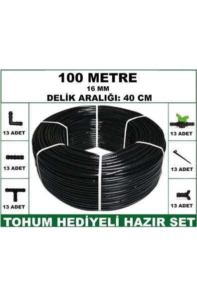 16 mm Delikli 100 mt 40 cm Bahçeniz İçin İdeal Damla Sulama Hortumu -Tohum Hediye- Hazır SET 13'lü - 4