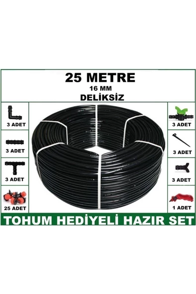 16 mm Deliksiz 25 mt Bahçeniz İçin İdeal Damla Sulama Hortumu -Tohum Hediye- Hazır SET 3'lü - 5