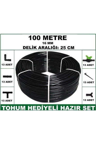 16 mm Delikli 100 mt 25 cm Bahçeniz İçin İdeal Damla Sulama Hortumu -Tohum Hediye- Hazır SET 13'lü - 4
