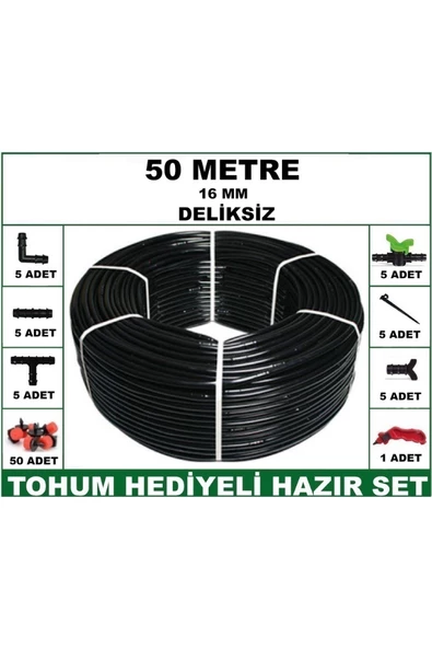 16 mm Deliksiz 50 mt Bahçeniz İçin İdeal Damla Sulama Hortumu -Tohum Hediye- Hazır SET 5'li - 3