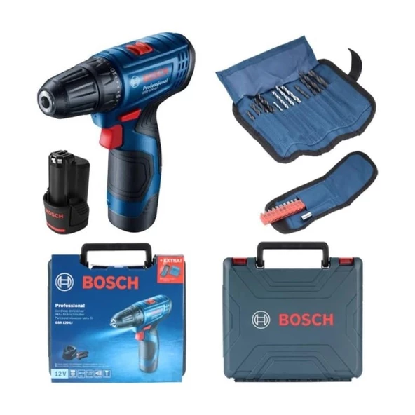 Bosch Profesyonel Seri GSR 120-Li 12V Akülü Delme Vidalama Çanta + Çift Akü + 23 Parça Aksesuar Seti Hediyeli - 2