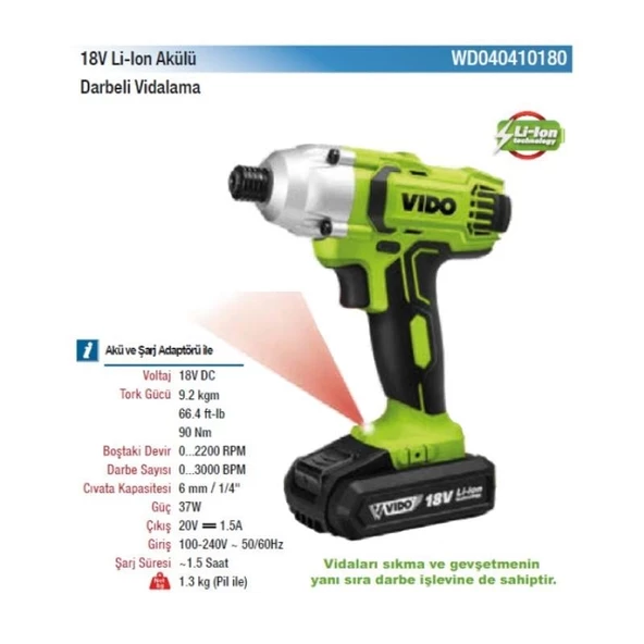 Vido Akülü Darbeli Vidalama 18V WD040410180 - 2