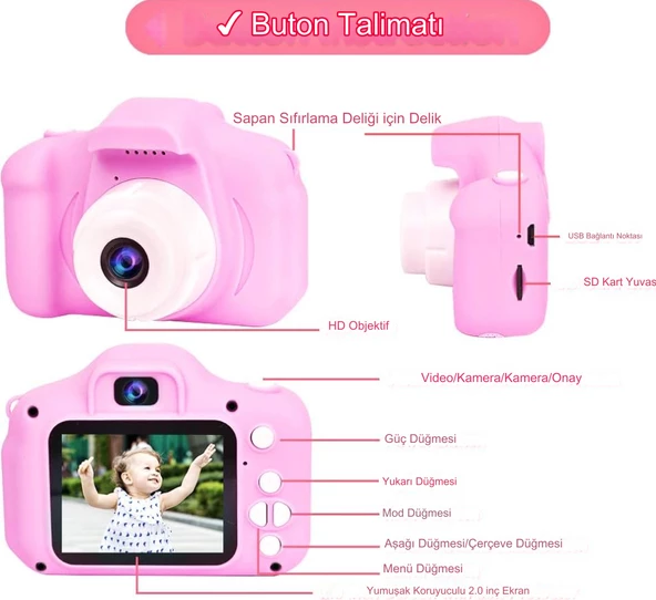 QASUL Çocuk Dijital Fotoğraf Makinası 20 MP Video Kaydedici 2.0 inç Kamera, Müzik ,Oyun, Eğlence - 6
