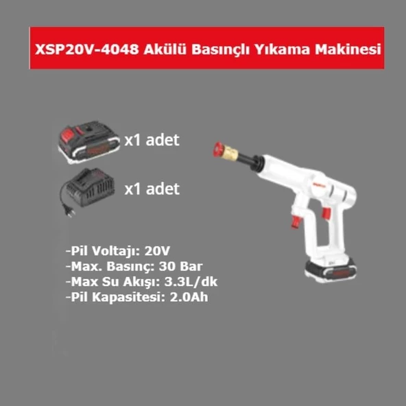 Specco 20V Akülü Basınçlı Yıkama Makinası 2Ah. Tek Akü 30 Bar Basınç XSP20V-4048 - 2