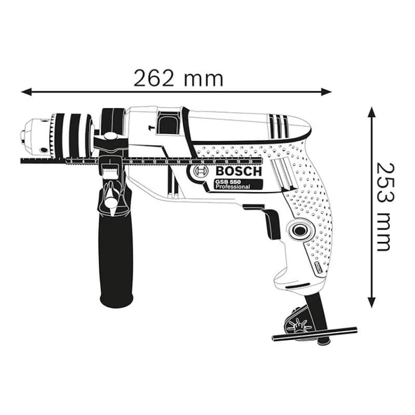 Bosch Profesyonel GSB550 Elektrikli Darbeli Matkap 550W 13mm Kilitli Mandren 06011A1023 - 2